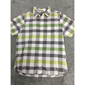 The North Face Men's Shirt XL Gray Yellow Plaid Short Sleeve Button Up Outdoor